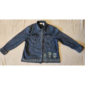Alfred Dunner Denim Shirt Jacket South West Embellish Embroidery Pocket Size 18